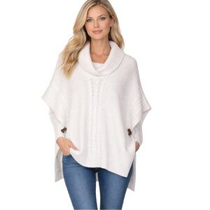 Talbots Cream White Cowl-Neck Poncho Sweater